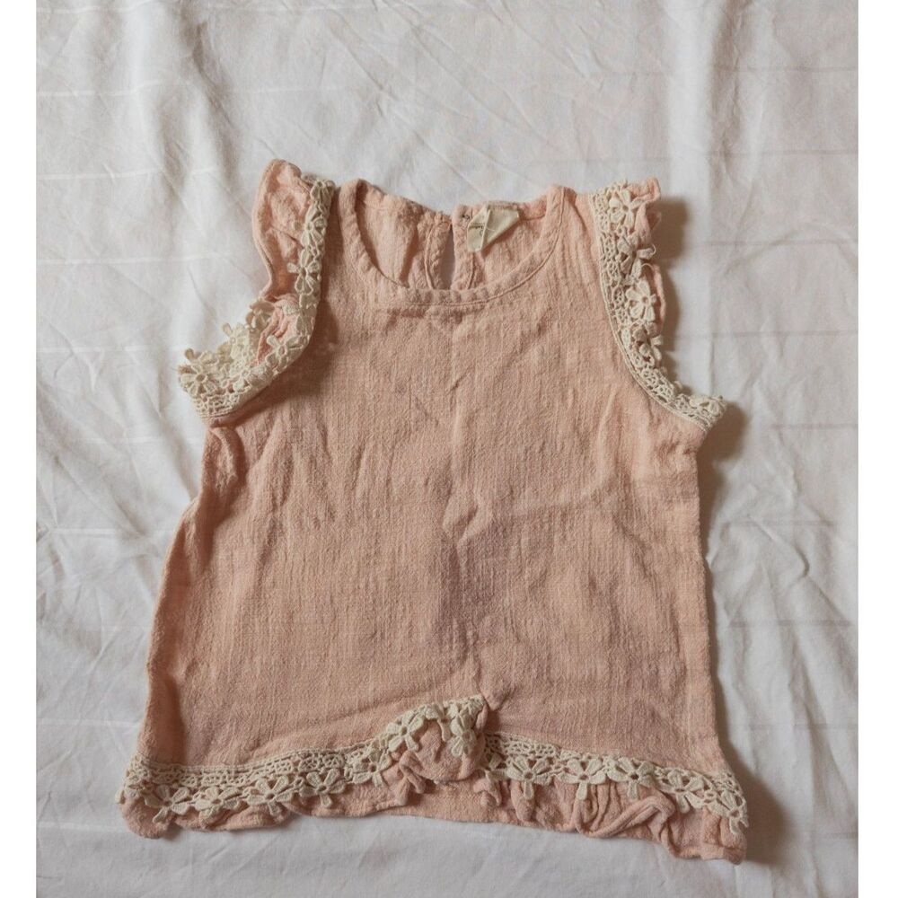 M.L. Kids linen mauve sleeveless‎ shirt with lace border size 4T